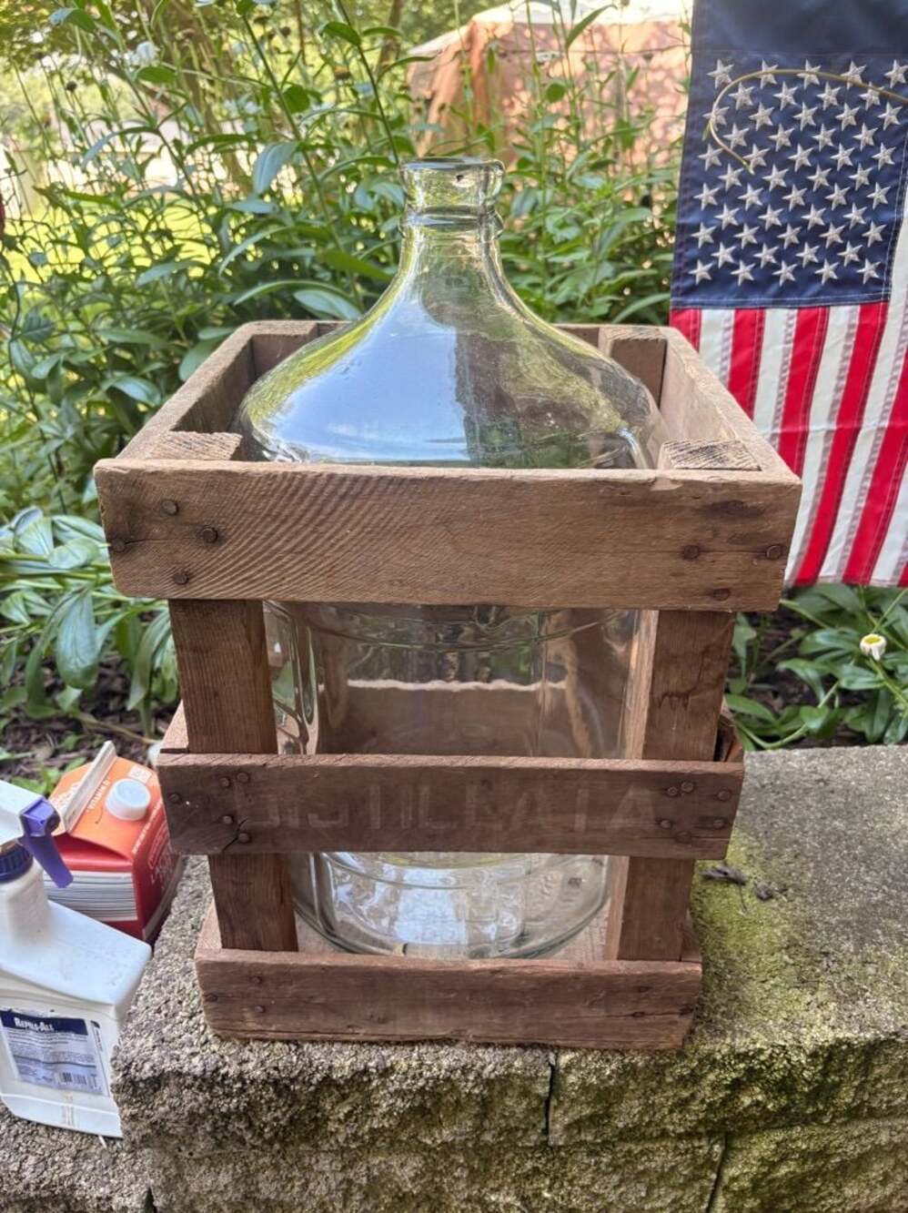 Vintage Italian Glass Carboy Demijohn in Wood Crate